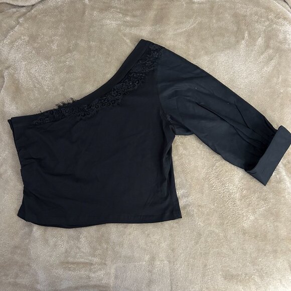 By Anthropologie Lace One Shoulder Puff Sleeve Top - Picture 7 of 10